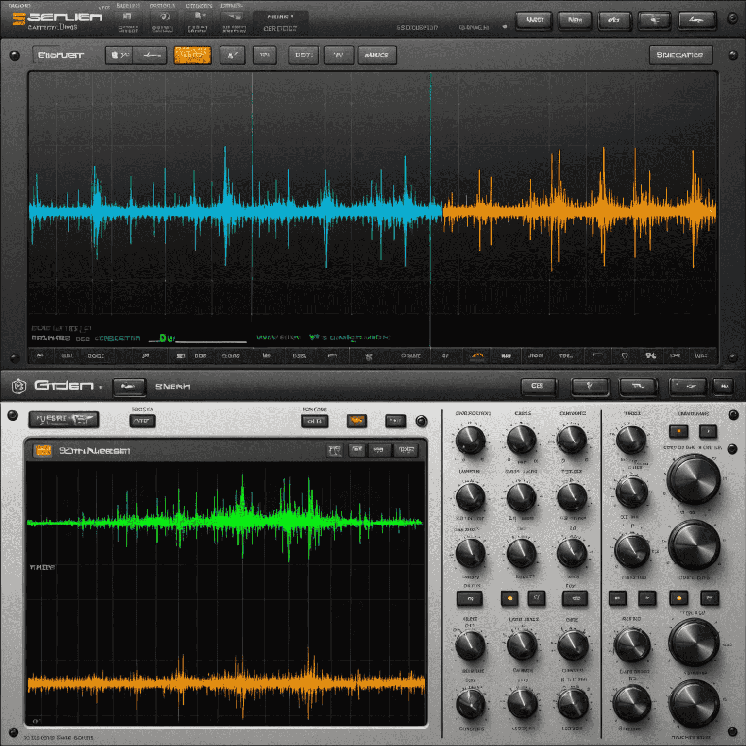 Before and after waveforms showing the effect of sidechain compression on a synth pad