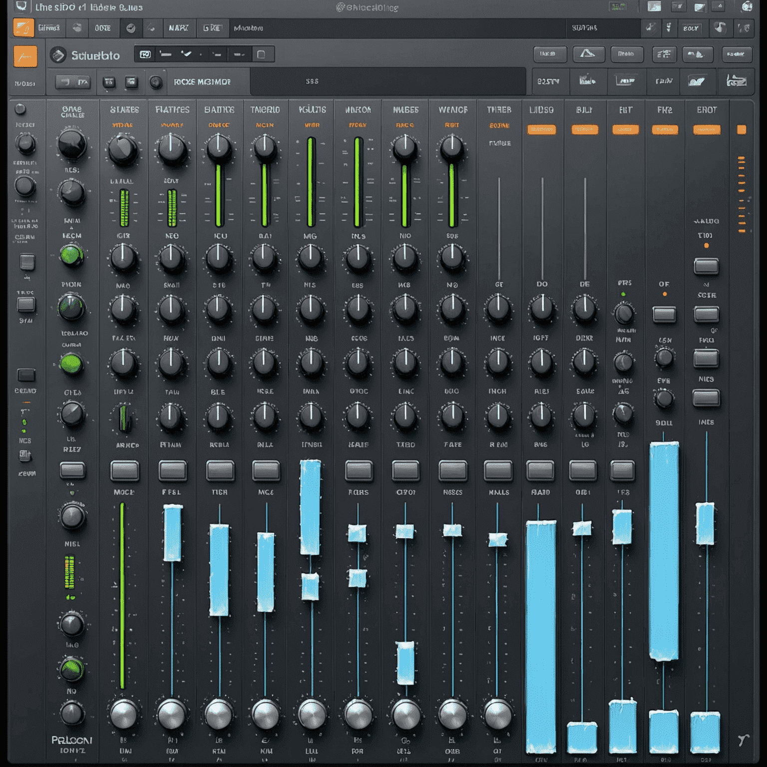 FL Studio mixer view with frozen tracks highlighted