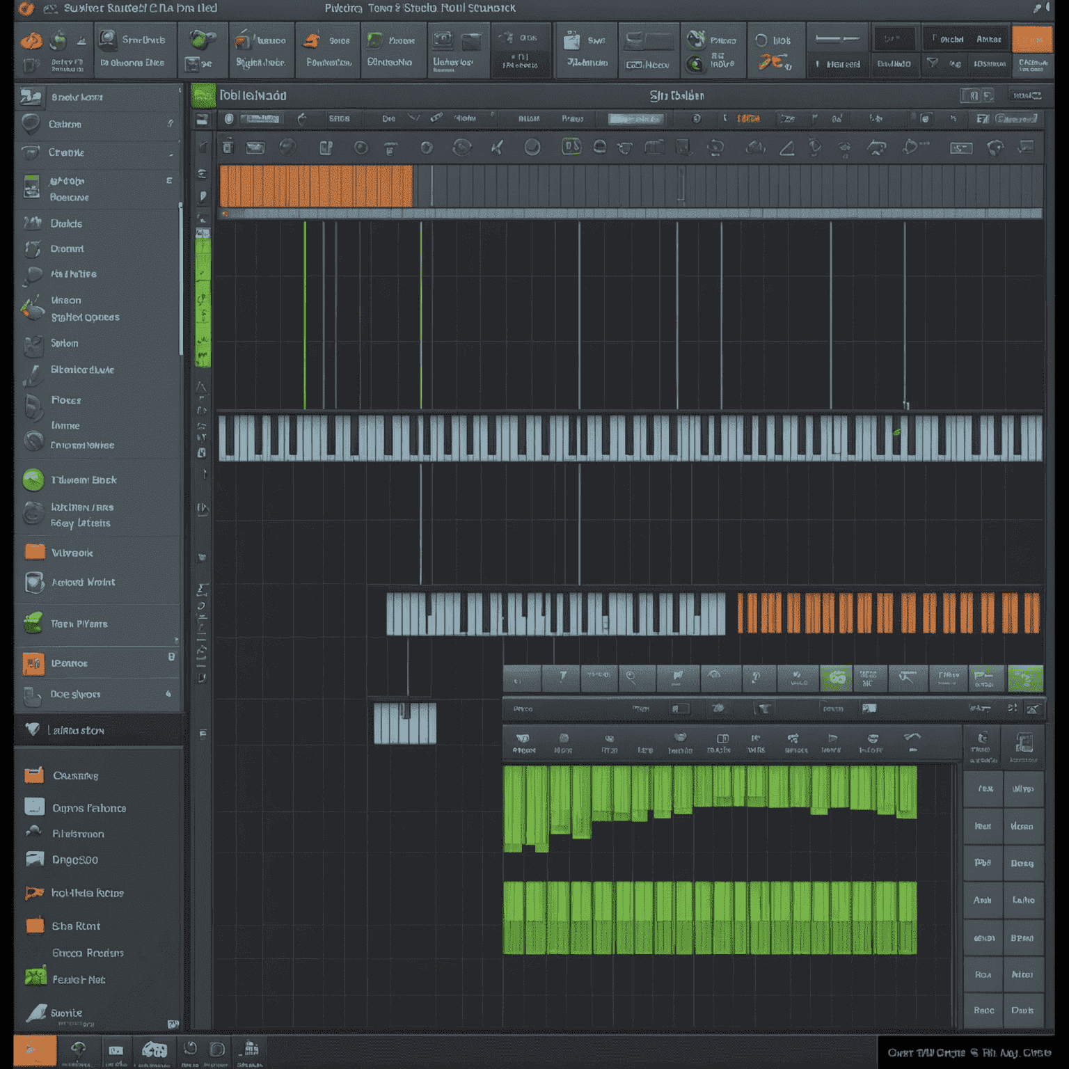 Screenshot of FL Studio's Piano Roll interface with advanced features highlighted